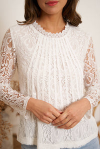 Lace blouse with bands and long sleeves Tiffany - 80971