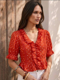 Suzie Cotton Polka-dot Crop Top | Red