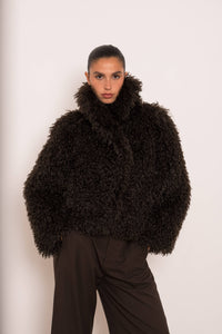 Curly Short Faux Fur Coat | Chocolate Brown