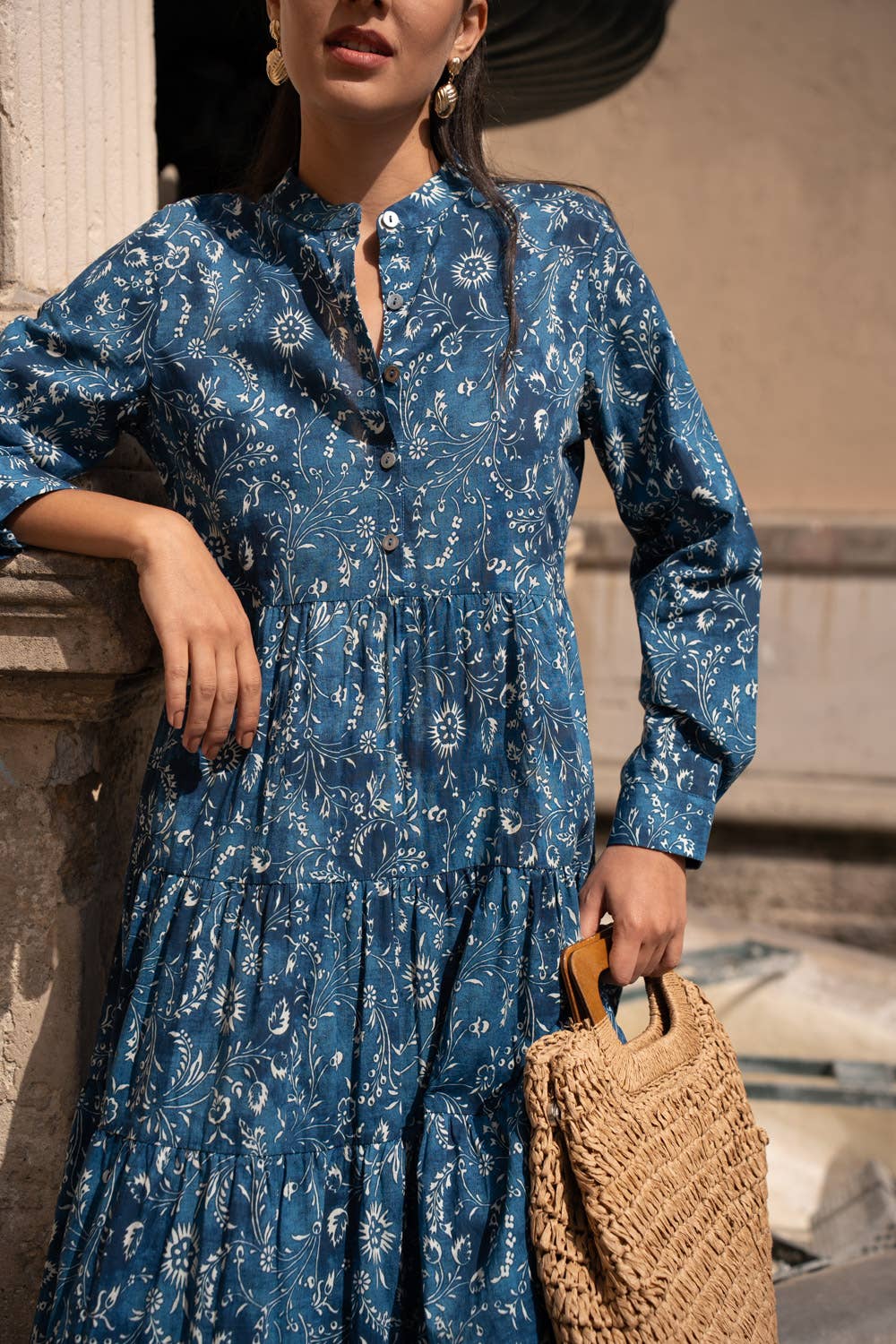 Marbella Floral Print Cotton Dress | Blues