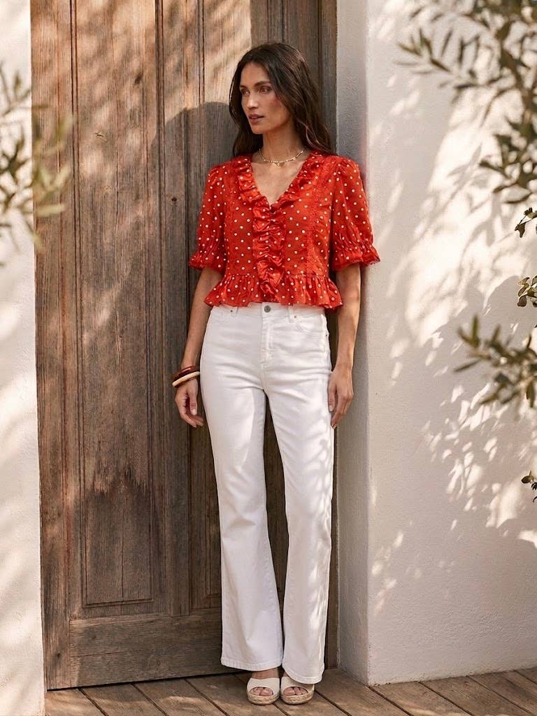 Suzie Cotton Polka-dot Crop Top | Red