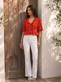 Suzie Cotton Polka-dot Crop Top | Red