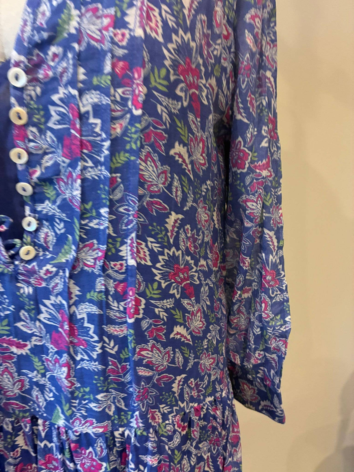 Floral Printed Cotton and Silk Maxi Dress | Blue