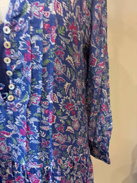 Floral Printed Cotton and Silk Maxi Dress | Blue