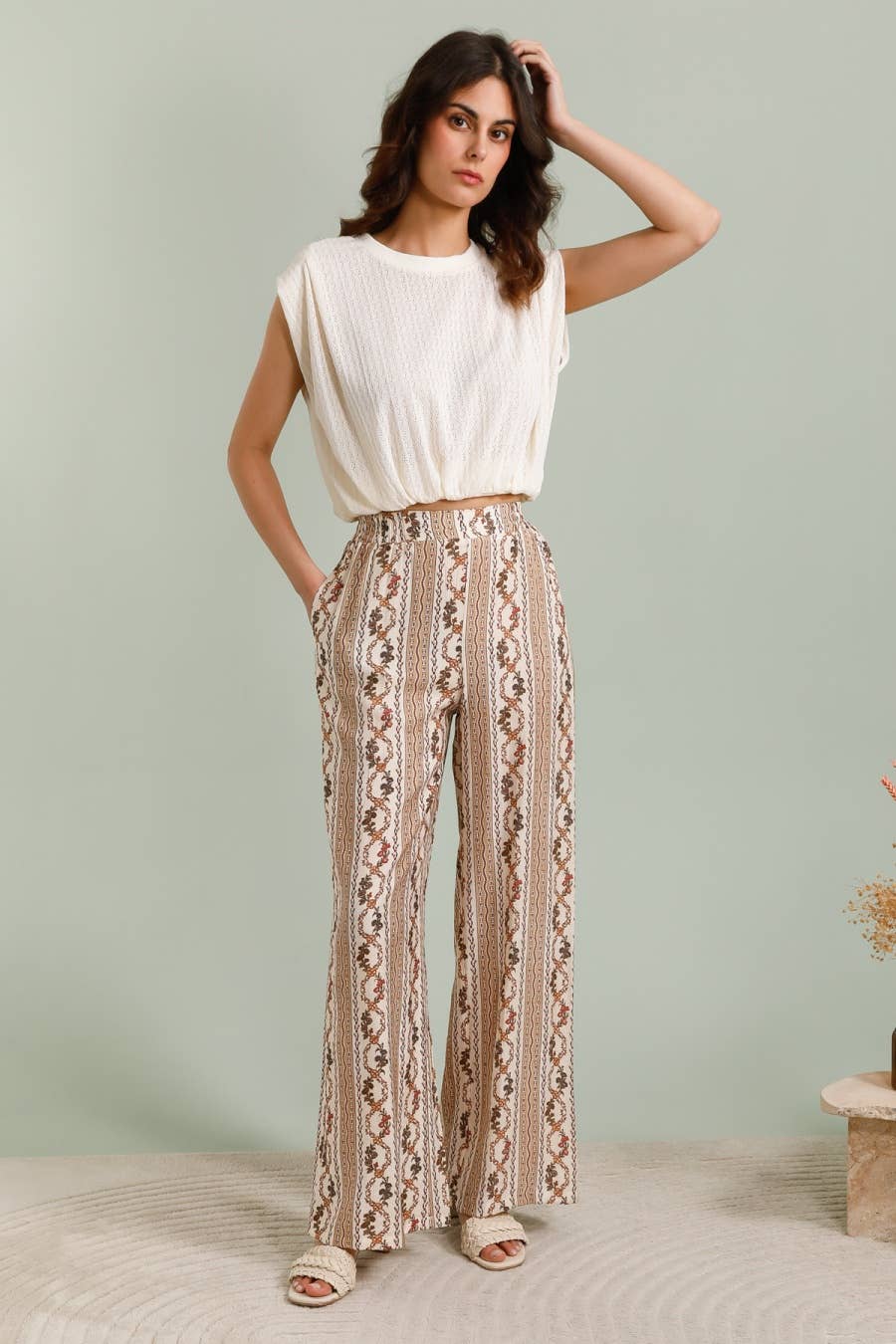 Casual knit T-shirt in Ecru