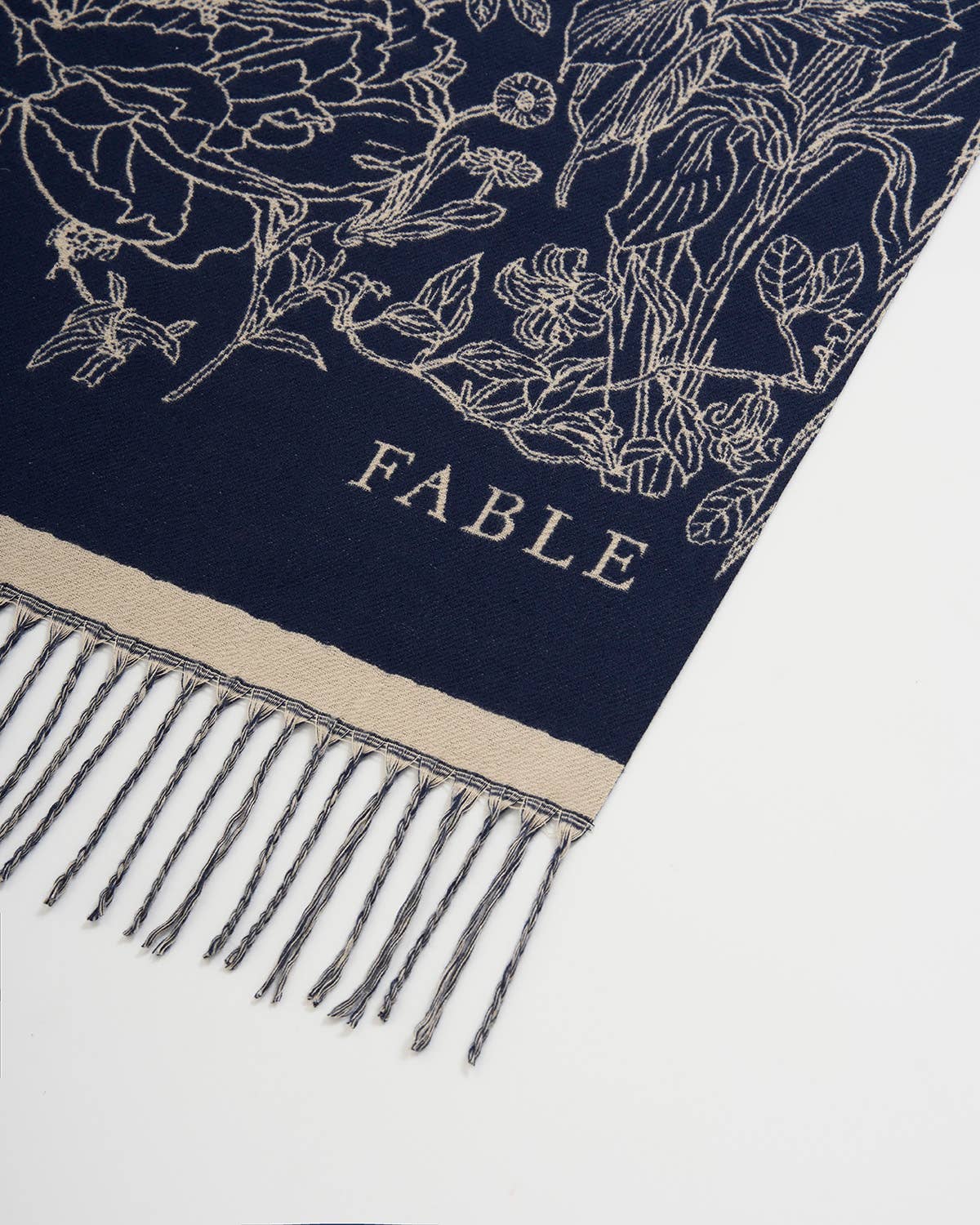 Midnight Garden Long Jacquard Scarf in Navy