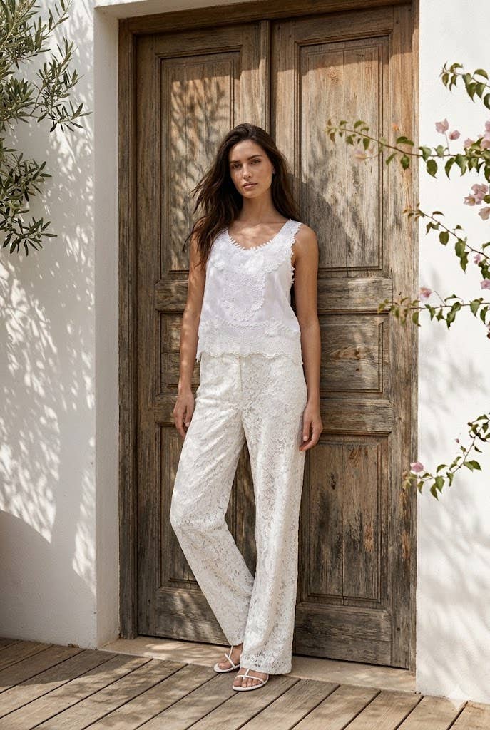 Lace Panel Vest | White