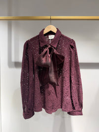 Charlotte Lace Blouse with Bow | Burgundy