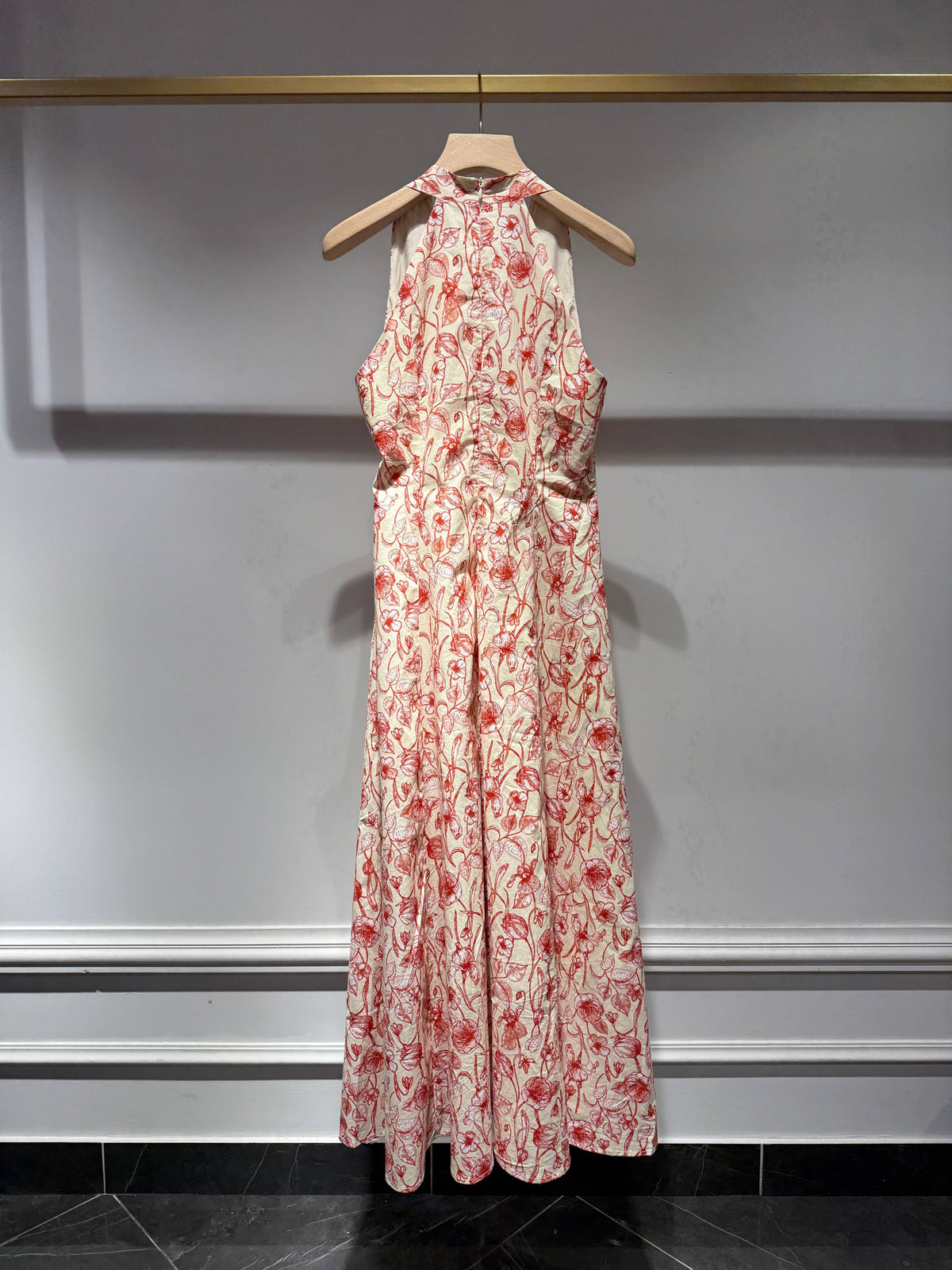 Long Printed Halter-Neck Style Cotton Dress
