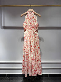 Long Printed Halter-Neck Style Cotton Dress