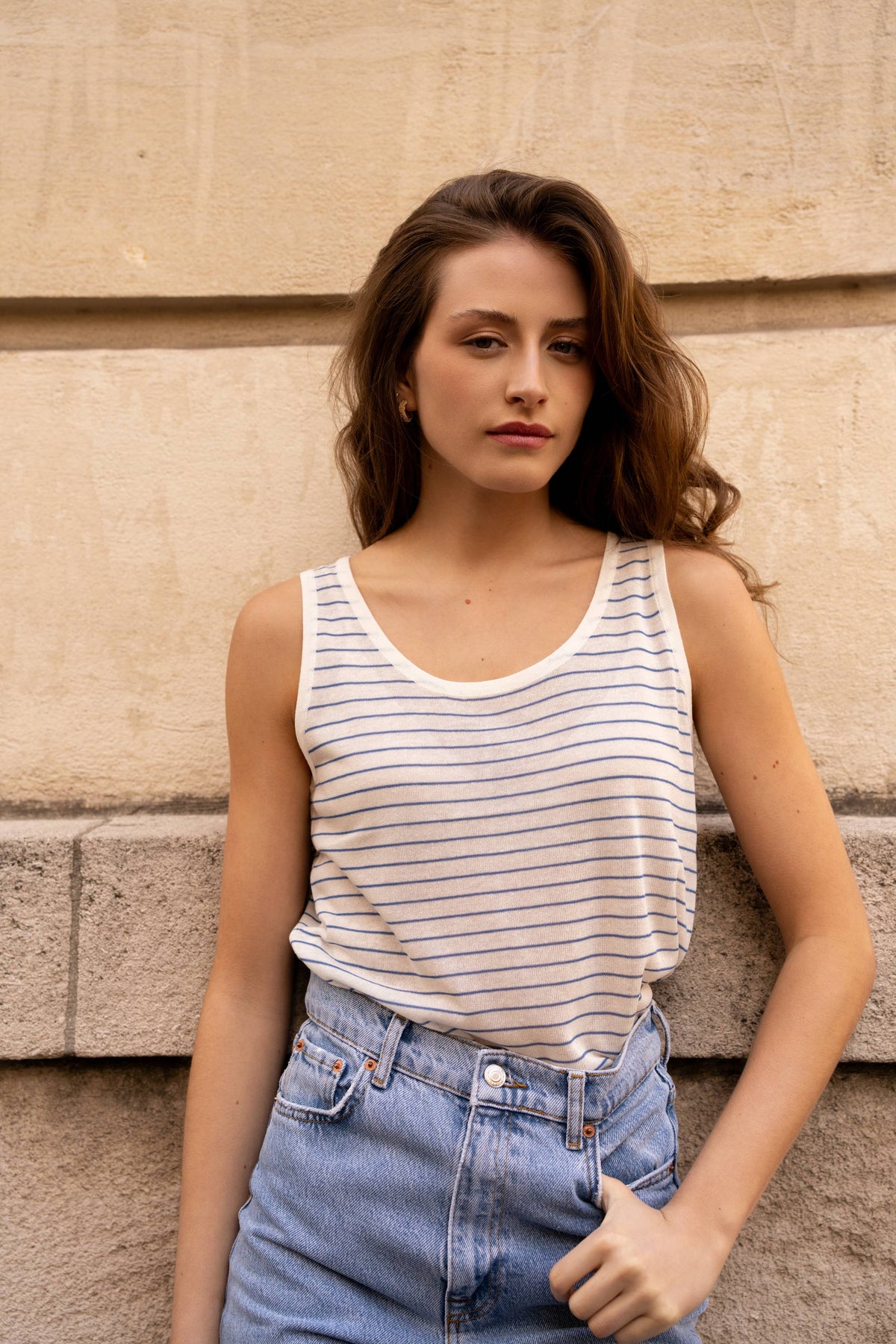 Linen Tank Top | Black and White Stripe