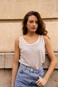 Linen Tank Top | Black and White Stripe