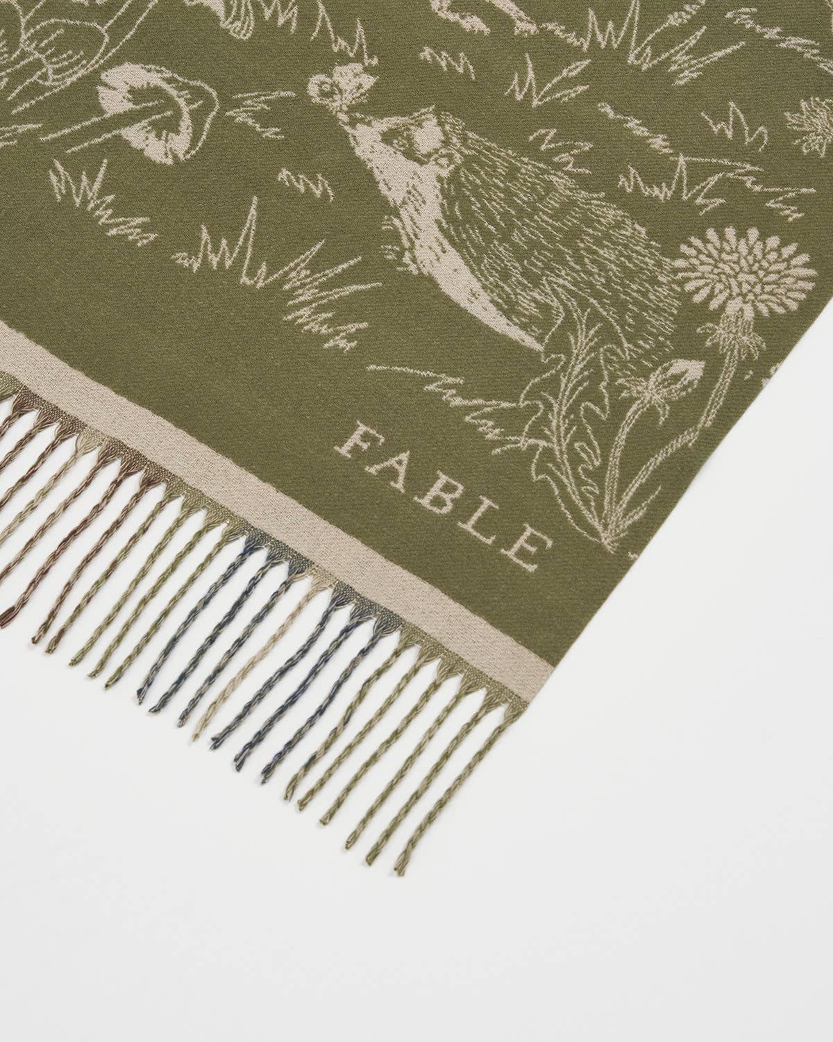 Woodland Scene, Check Long Jacquard Scarf in Khaki