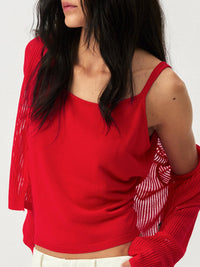 Sheer Ribbed Knit Two-Piece Set | Red