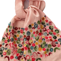 Hand Embroidered 100% Linen Scarf in Blush Pink Floral