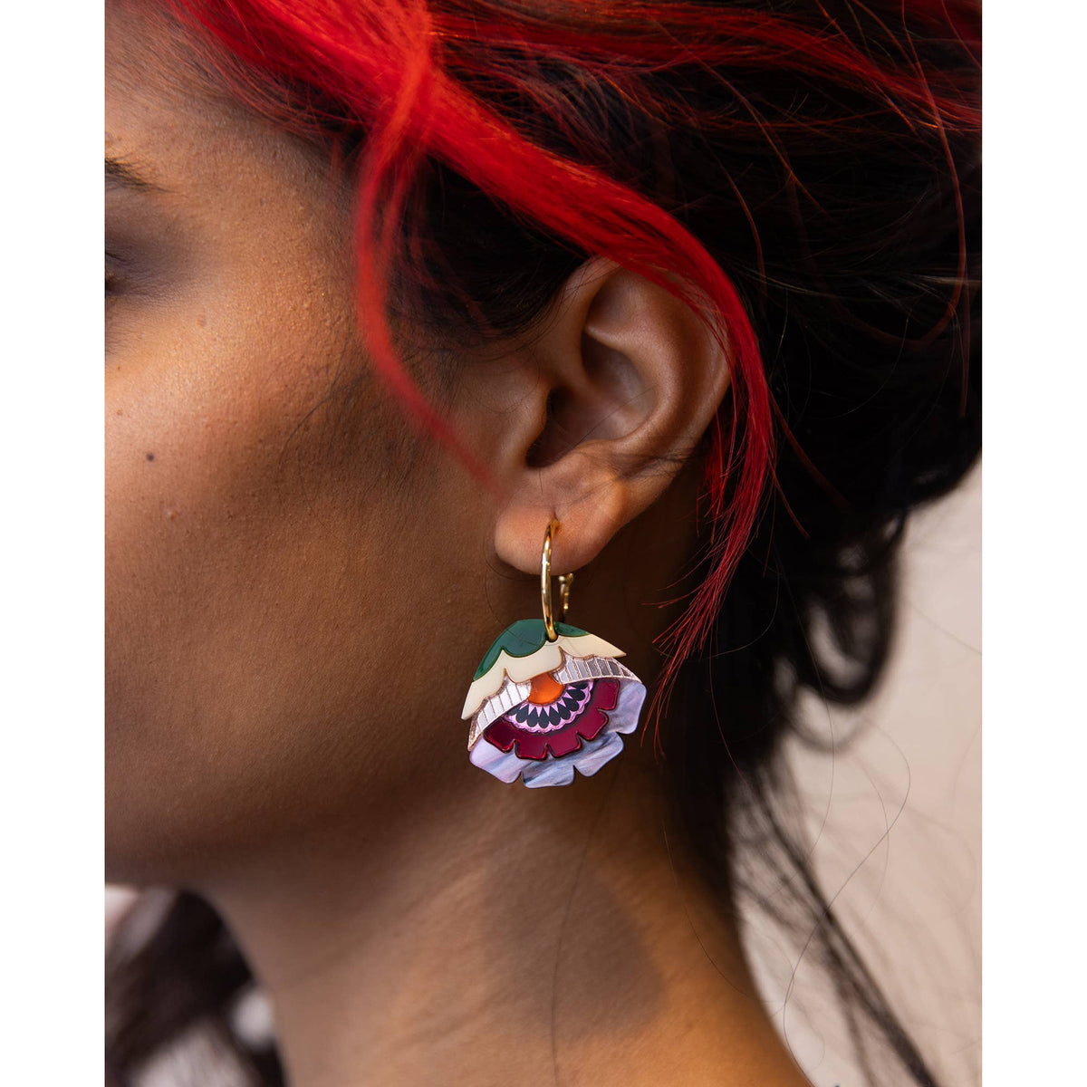 Isobel Floral Hoop Earrings in Sunset