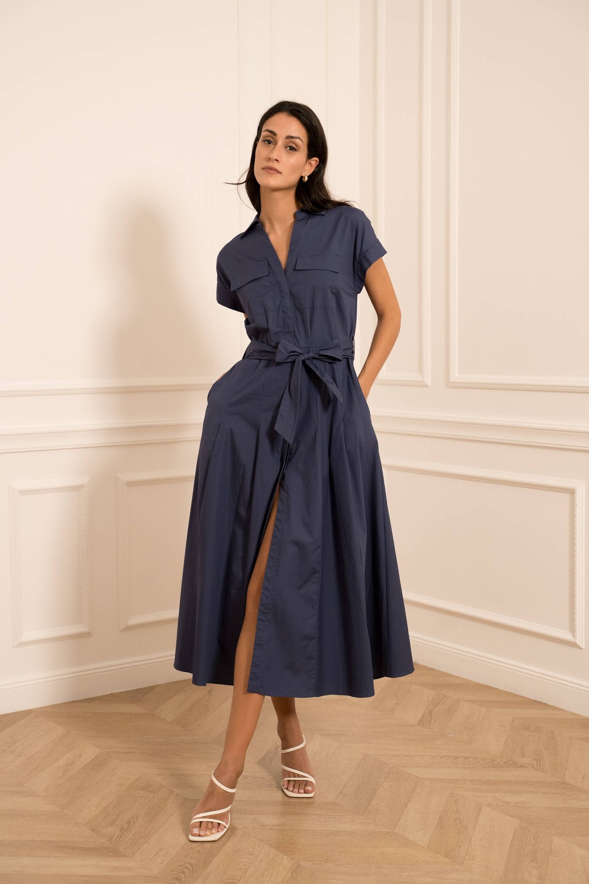 Cotton shirt dress | Navy