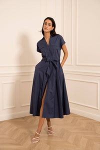 Cotton shirt dress | Navy