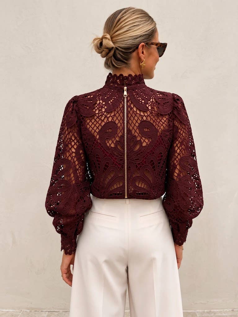 Penelope Guipure Lace Blouse | Merlot