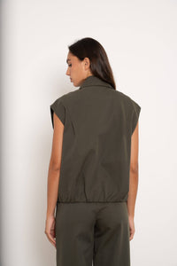 Sleeveless Bomber Jacket with lapel collar | Khaki