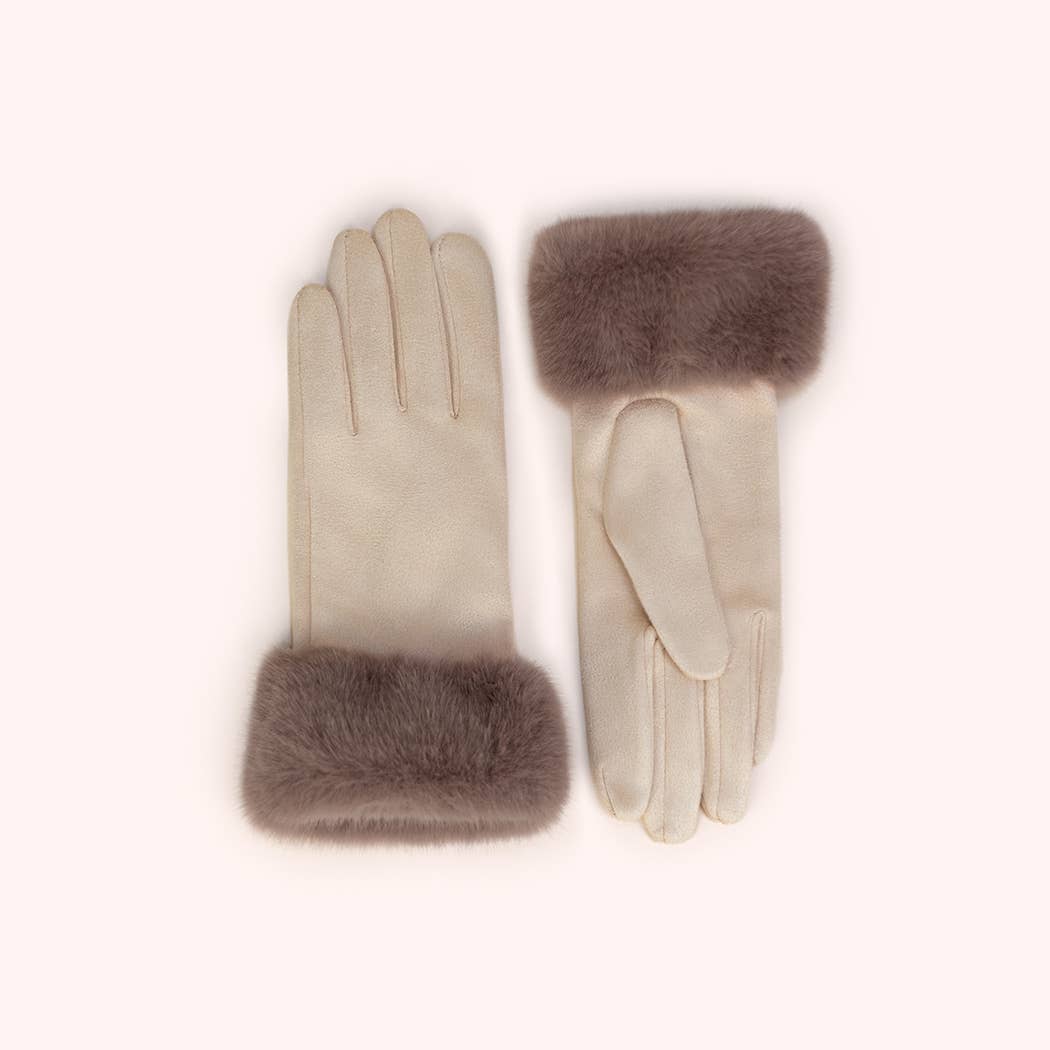 Bettina Faux Suede/Fur Gloves in Cream