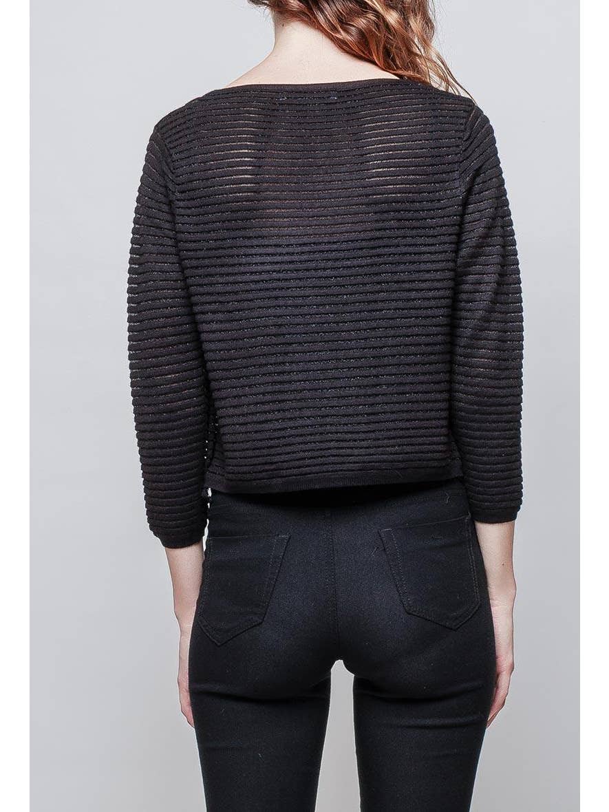 Betty Striped Lurex Super Soft Cardigan Black