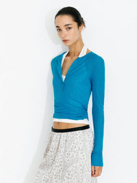 C by CUBIC Henley Neck Slim-Fit Long-Sleeve Top | Aqua