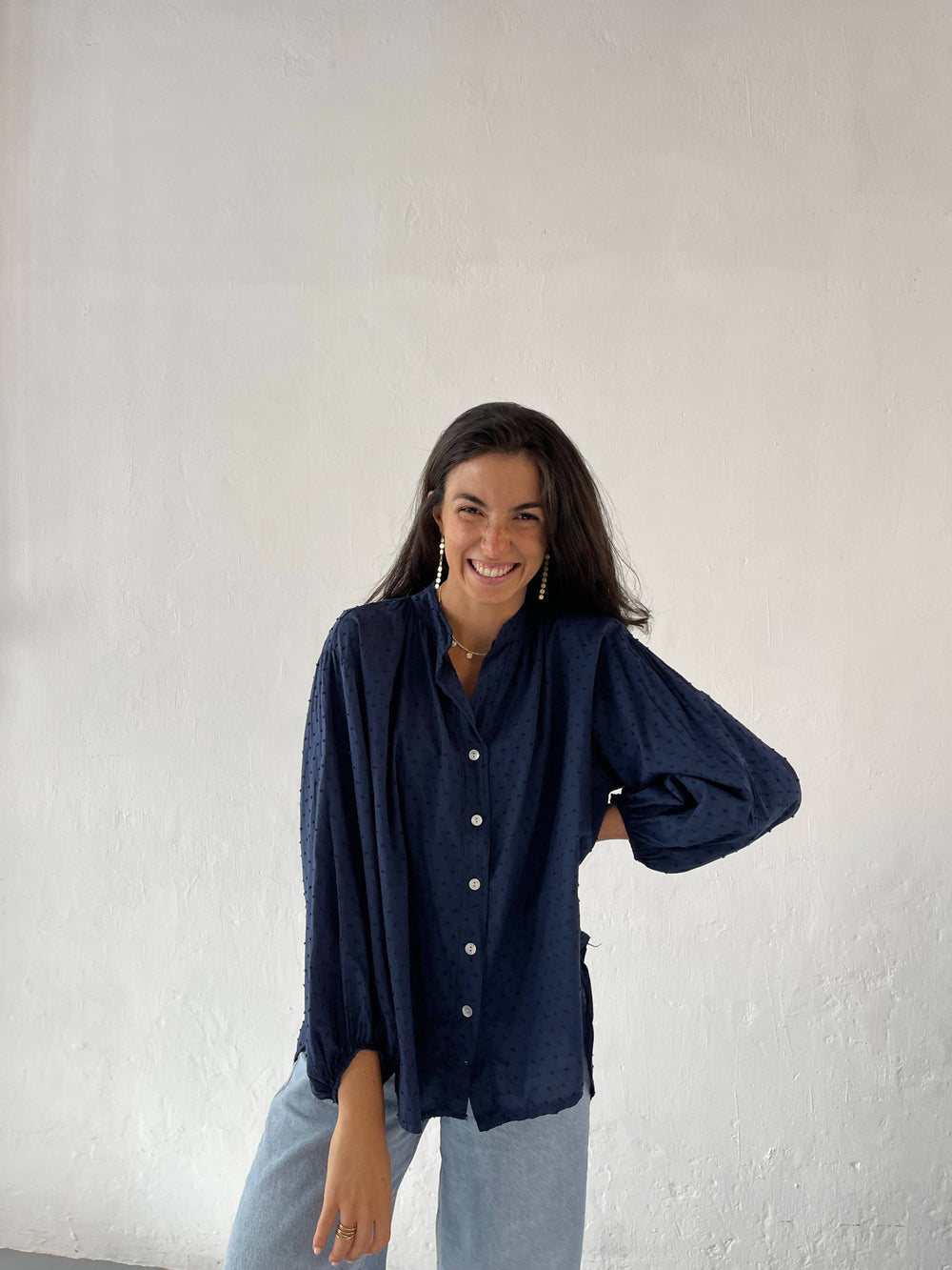 Navy Blue Cotton Lightweight Blouse