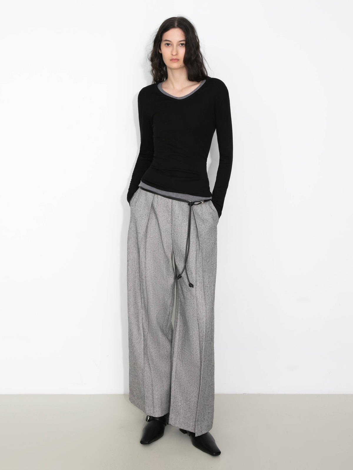 Draped Pleated Wide-Leg Pants