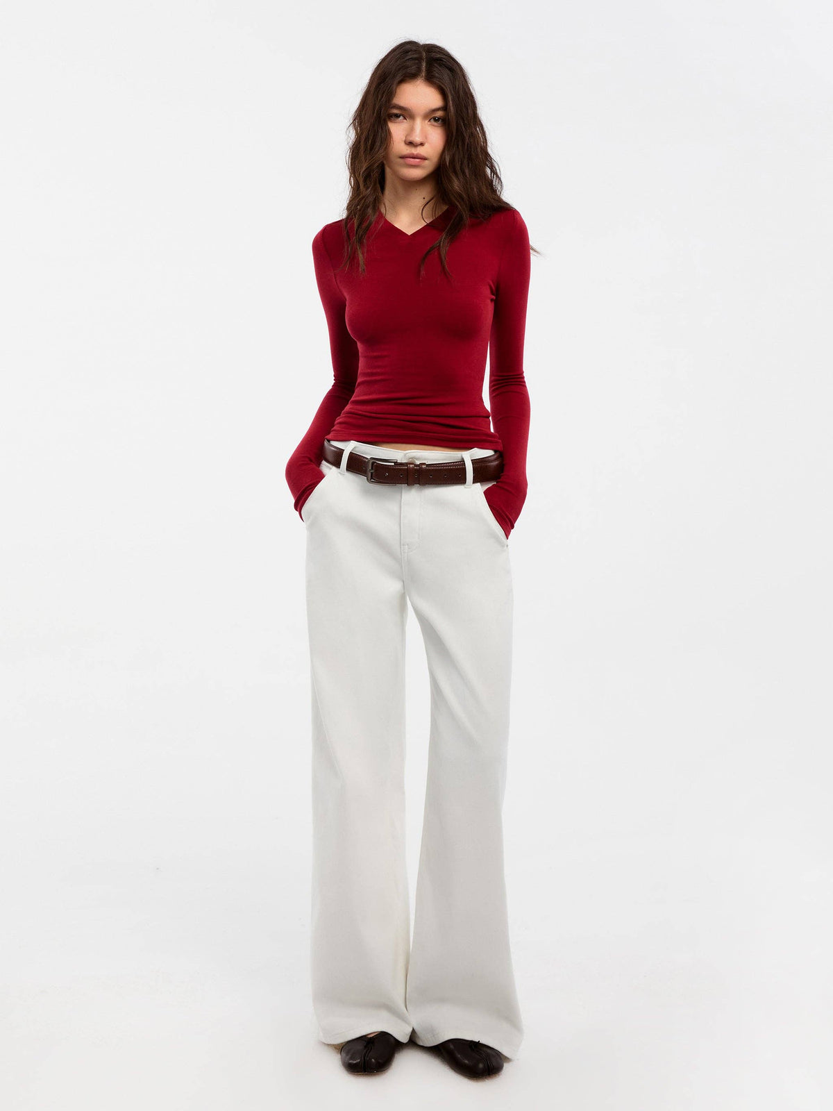 CUBIC Wool Blend V-Neck Knit T-Shirt