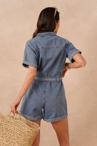 Mid Wash Denim Short Playsuit