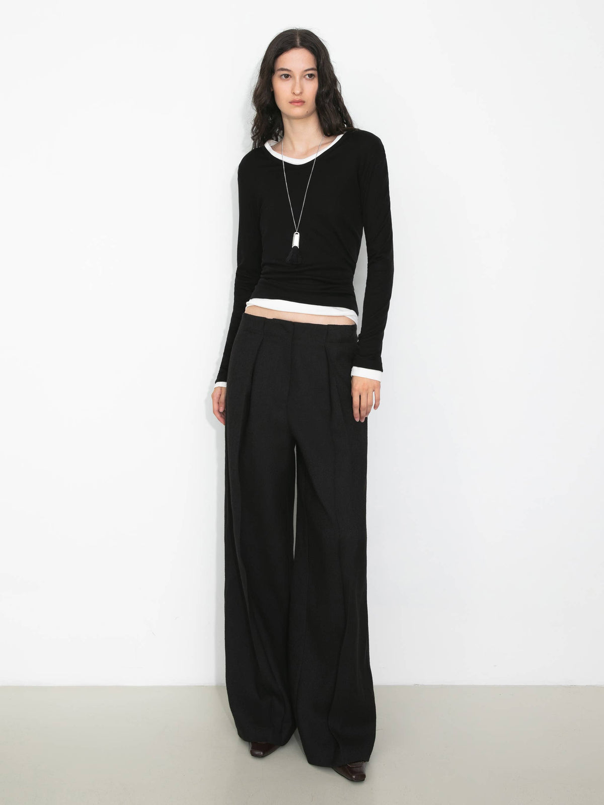 Draped Pleated Wide-Leg Pants