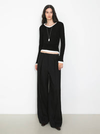 Draped Pleated Wide-Leg Pants