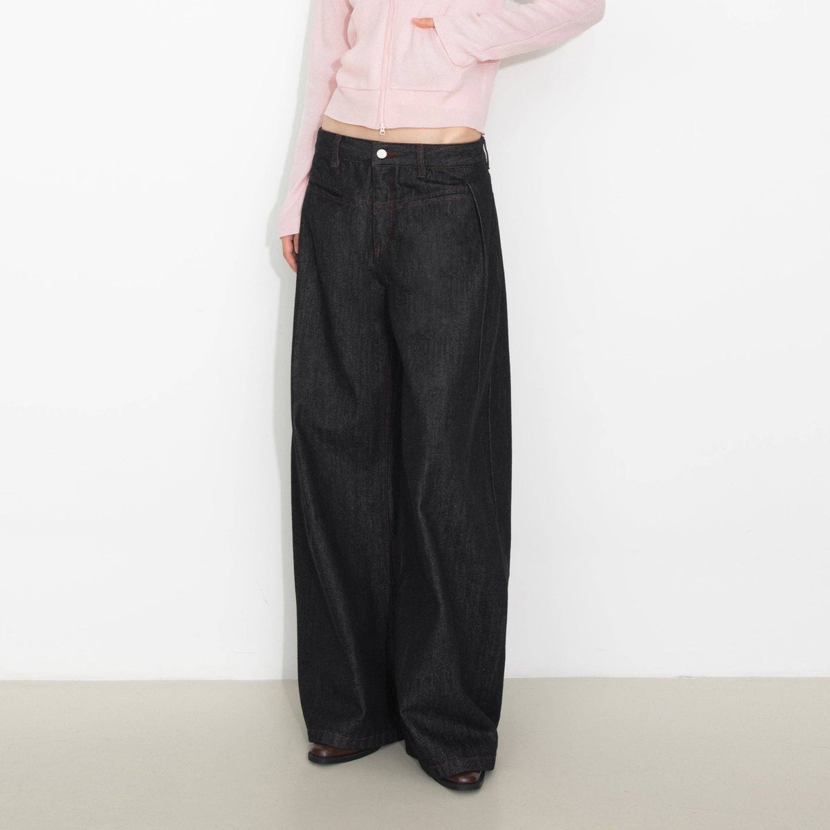Vintage Curved Wide-Leg Trousers