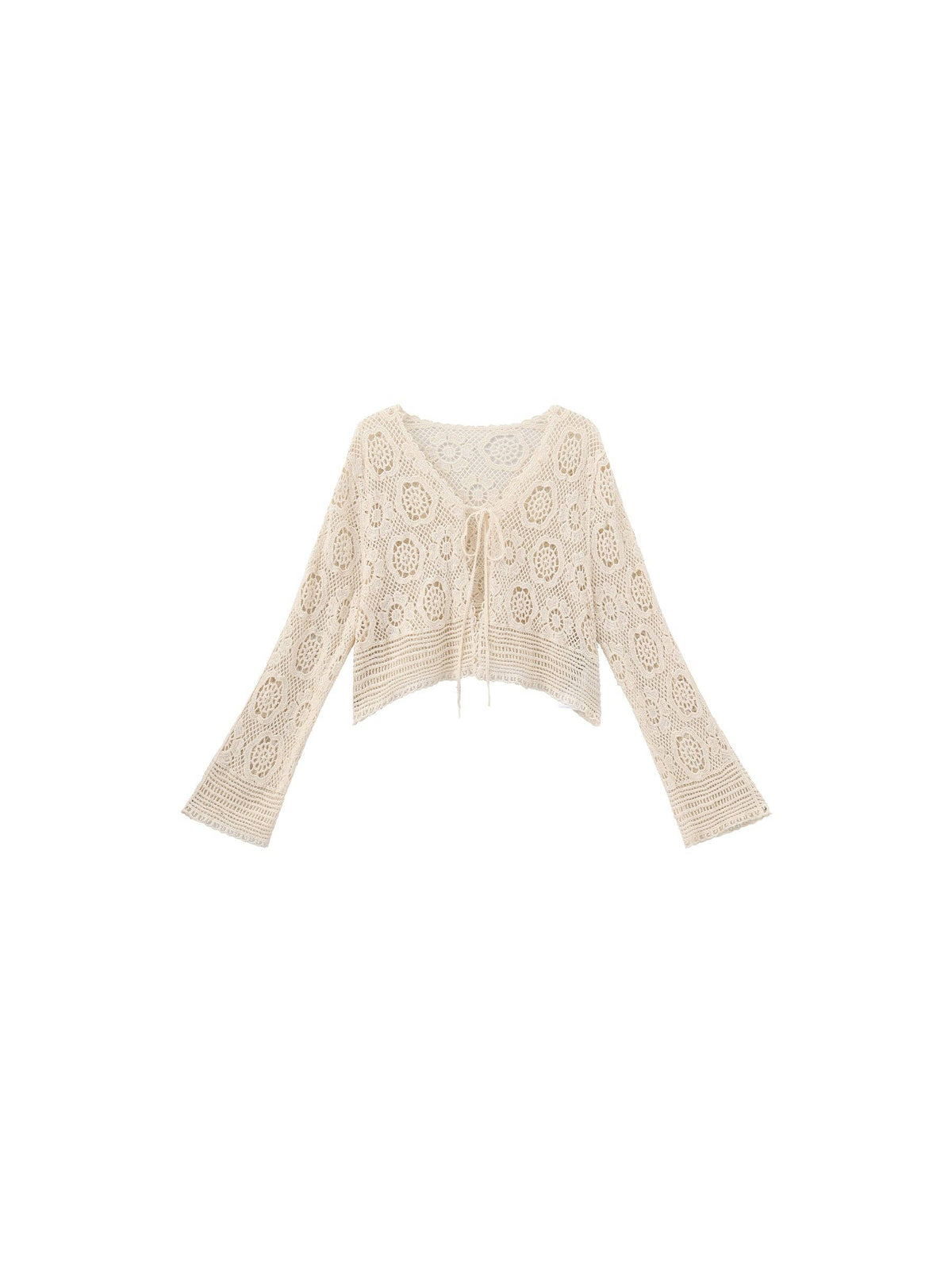 Cotton Crochet Lace Trim Cropped Cardigan