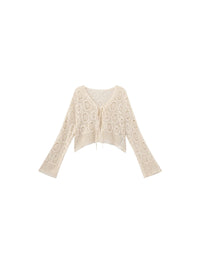 Cotton Crochet Lace Trim Cropped Cardigan