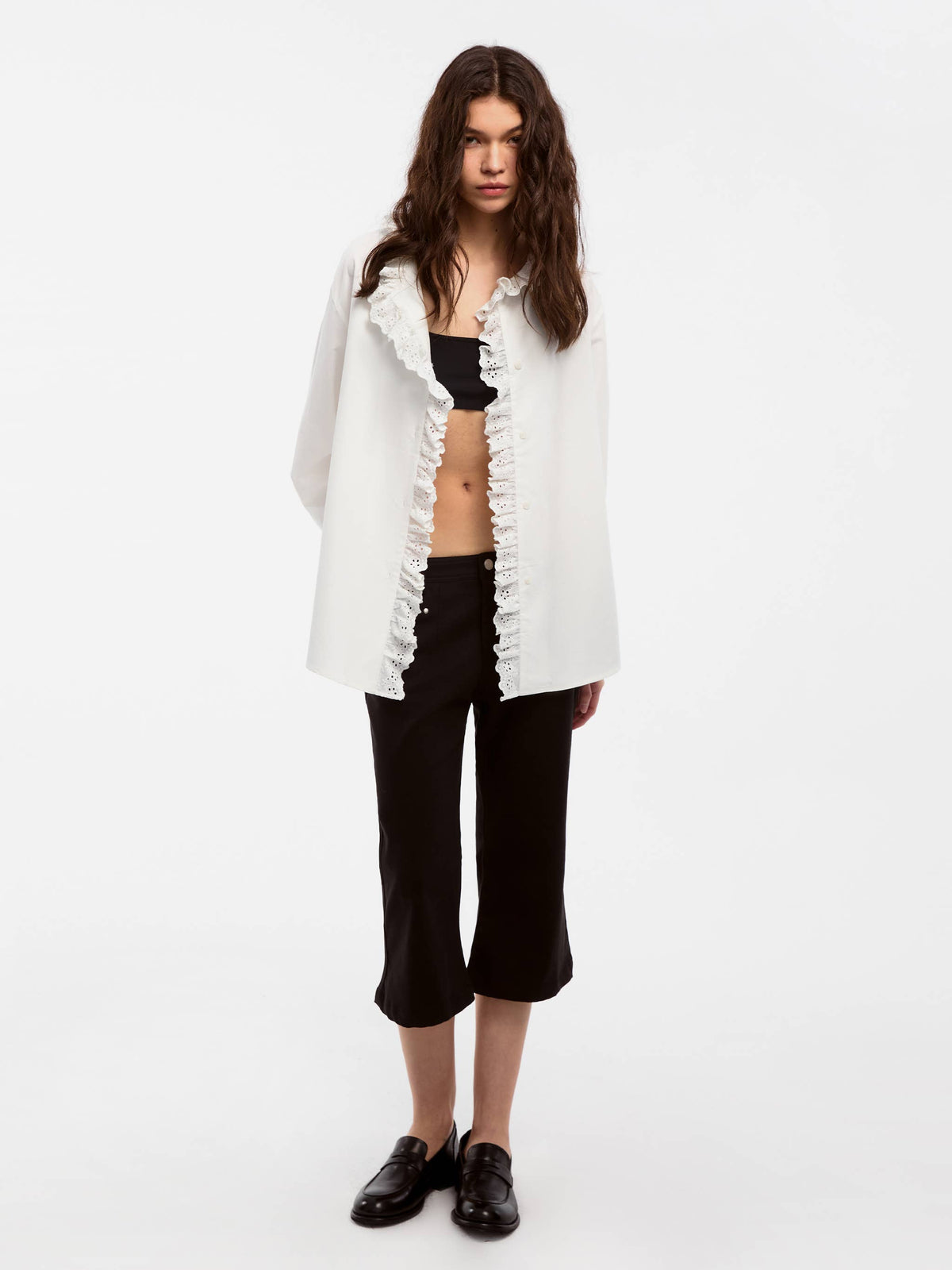 CUBIC Lace-Trimmed Linen Long-Sleeve Shirt