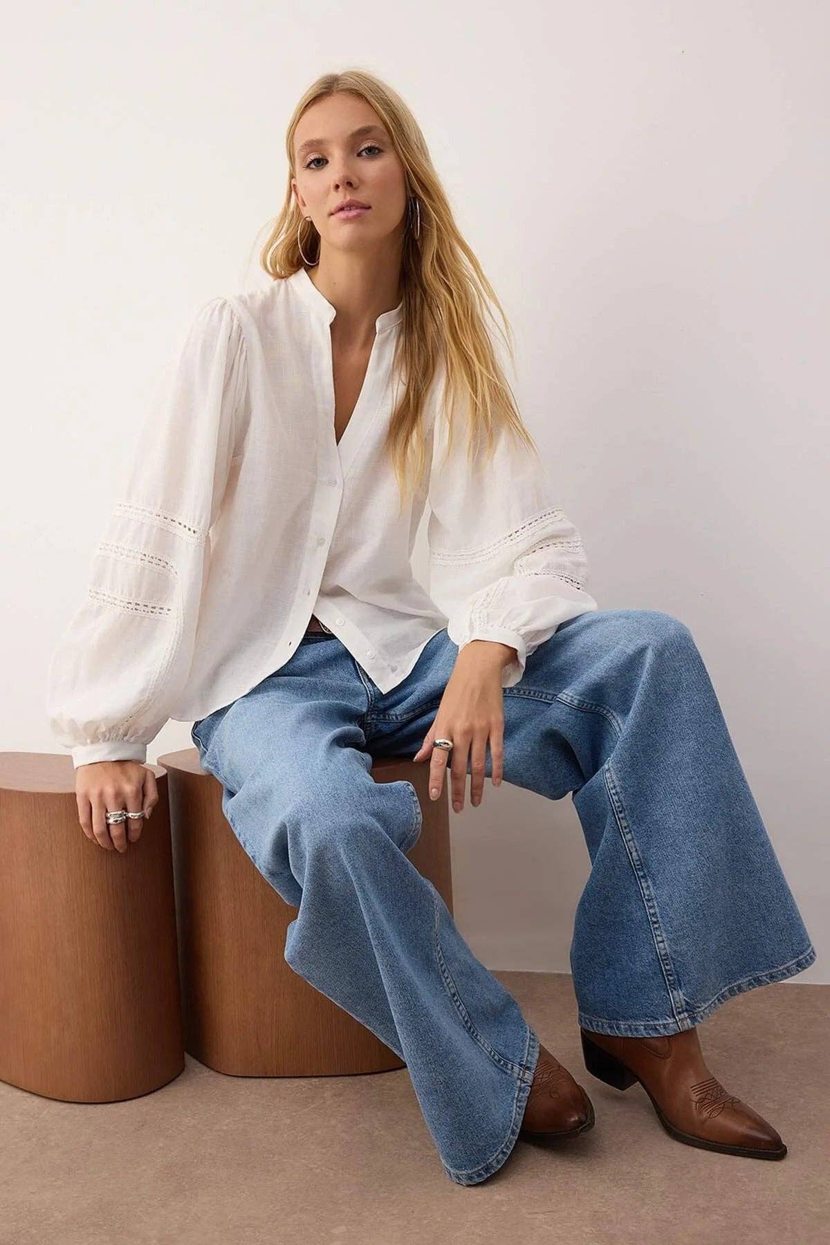 Boho Shirt with Lace Trim Sleeve Details