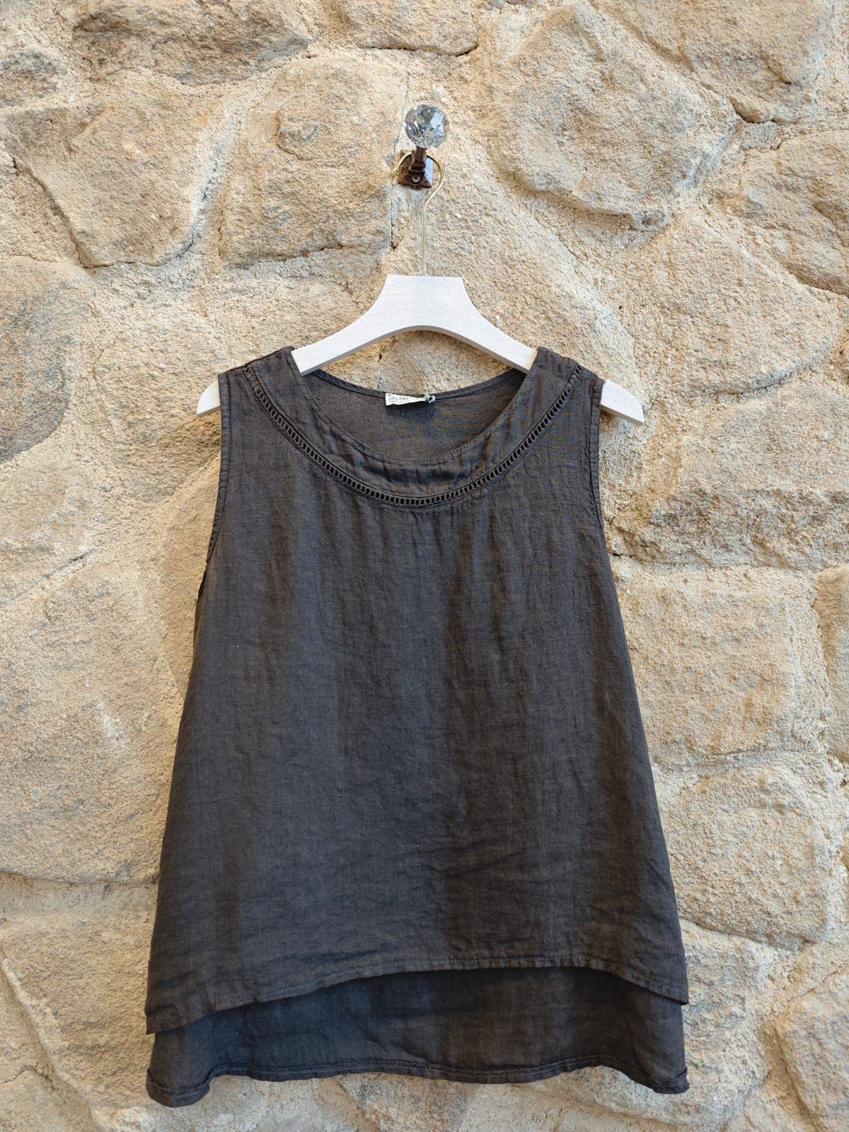 Linen Vest Top with Lace Detail