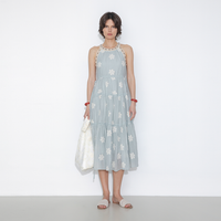A-Line Halter Round-Neck Embroidered Maxi Dress
