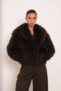 Curly Short Faux Fur Coat | Chocolate Brown