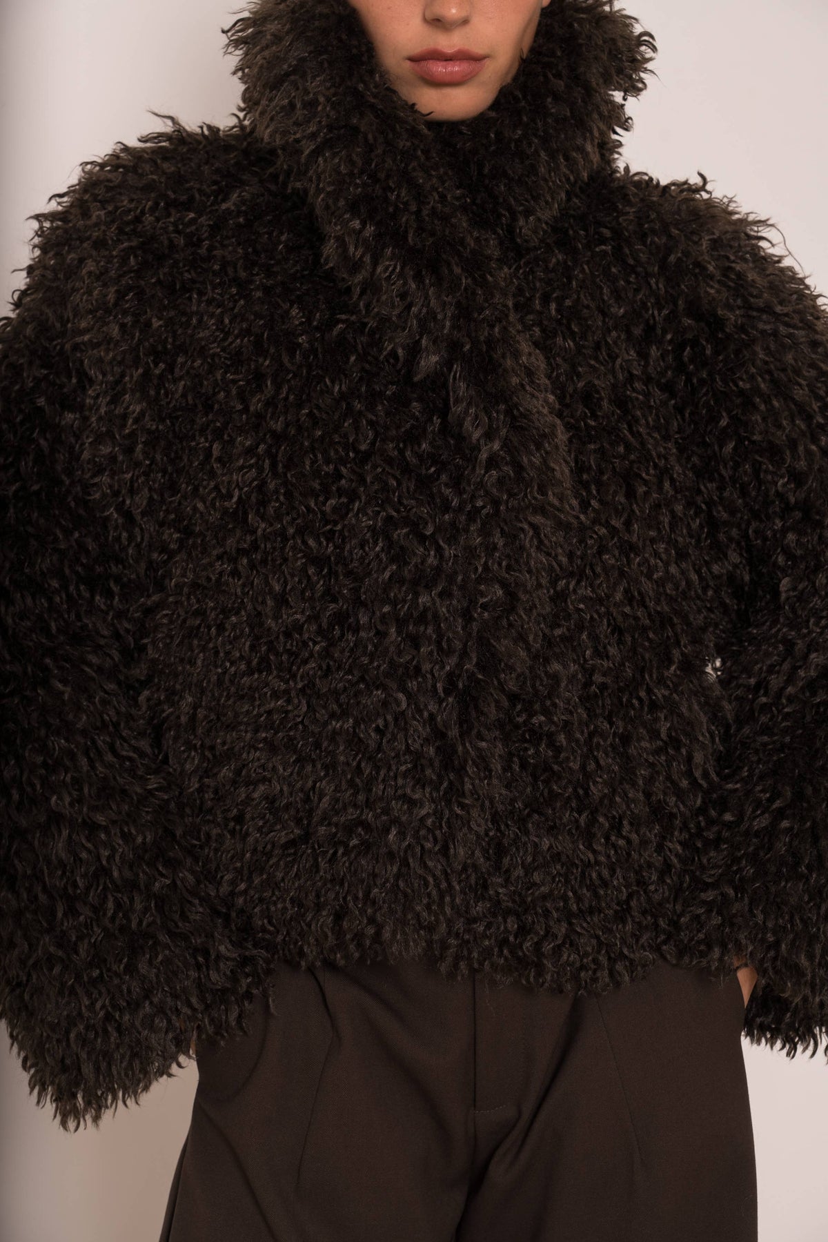 Curly Short Faux Fur Coat | Chocolate Brown