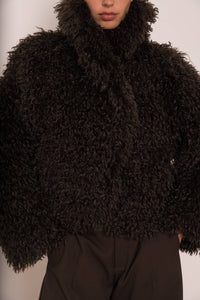 Curly Short Faux Fur Coat | Chocolate Brown