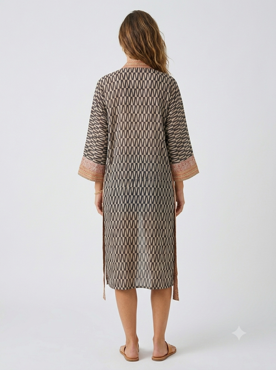 Long Cotton Monochrome Kimono