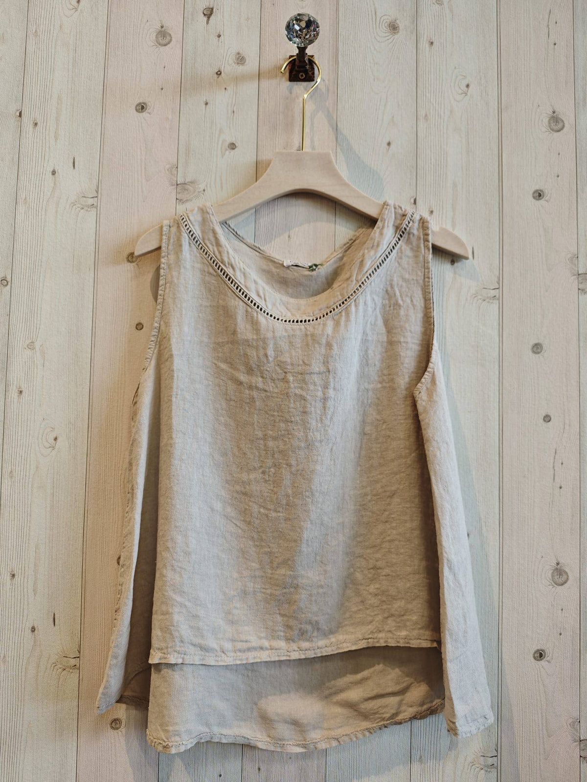 Linen Vest Top with Lace Detail