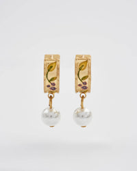 Blackberry Bramble Pearl Drop Gold Earrings