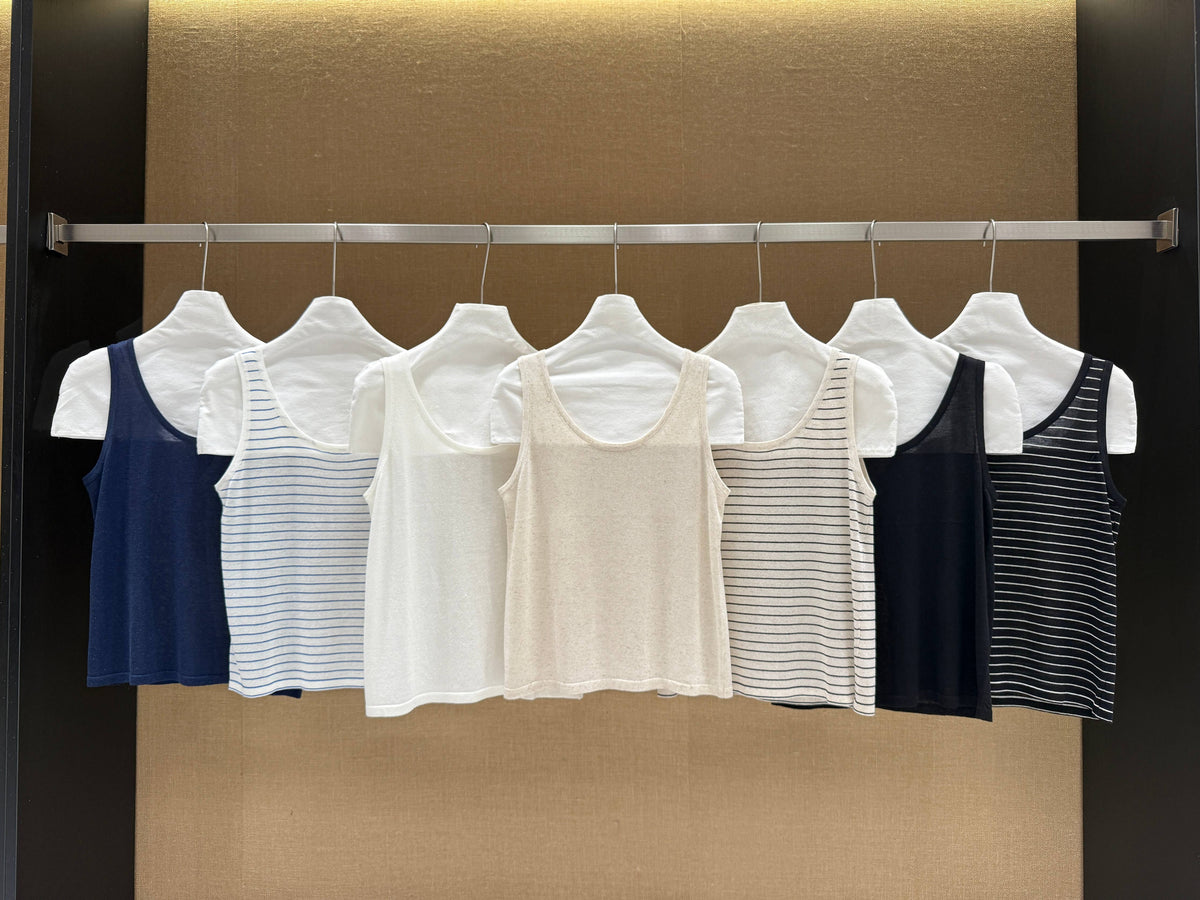 Linen Tank Top | Black and White Stripe