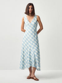 Plaid V-Neck Sleeveless Maxi Dress