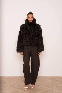 Curly Short Faux Fur Coat | Chocolate Brown
