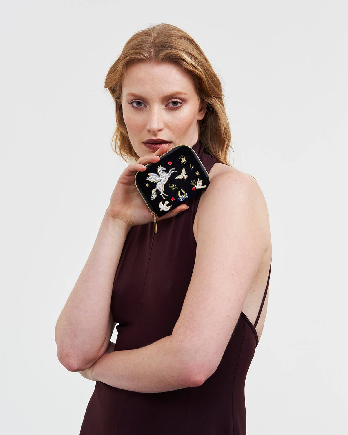 Black Celestial Velvet Embroidered Purse